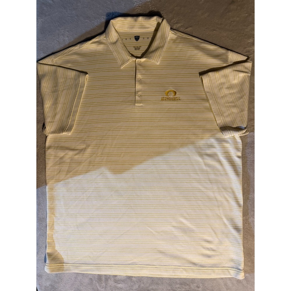 Nike Golf Off White Striped Polo Shirt Mens Dri Fit VTG Short Sleeve Sz 2XL XXL